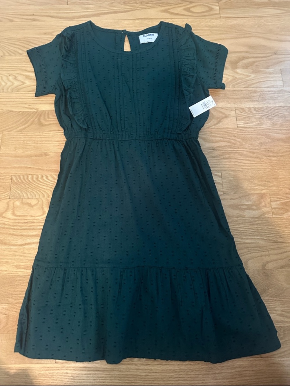 Old Navy Dark Green Swiss Dot Ruffle Sleeve Dress